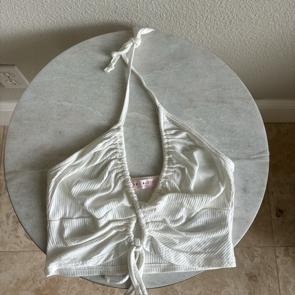 Blue Blush Tops - Blue blush white halter tie top